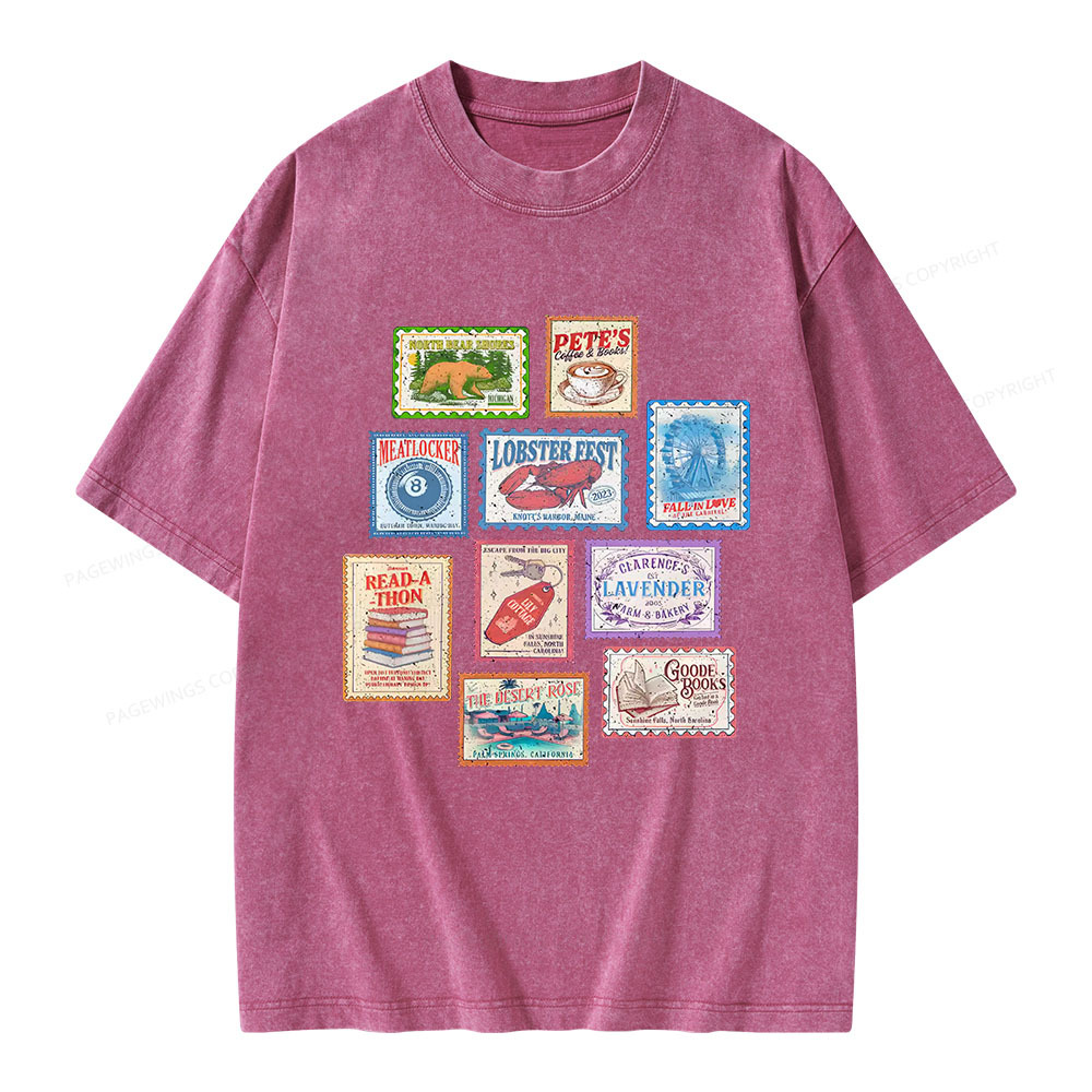 Pagewings Books Stamp Beach Read Unisex Washed T-shirt