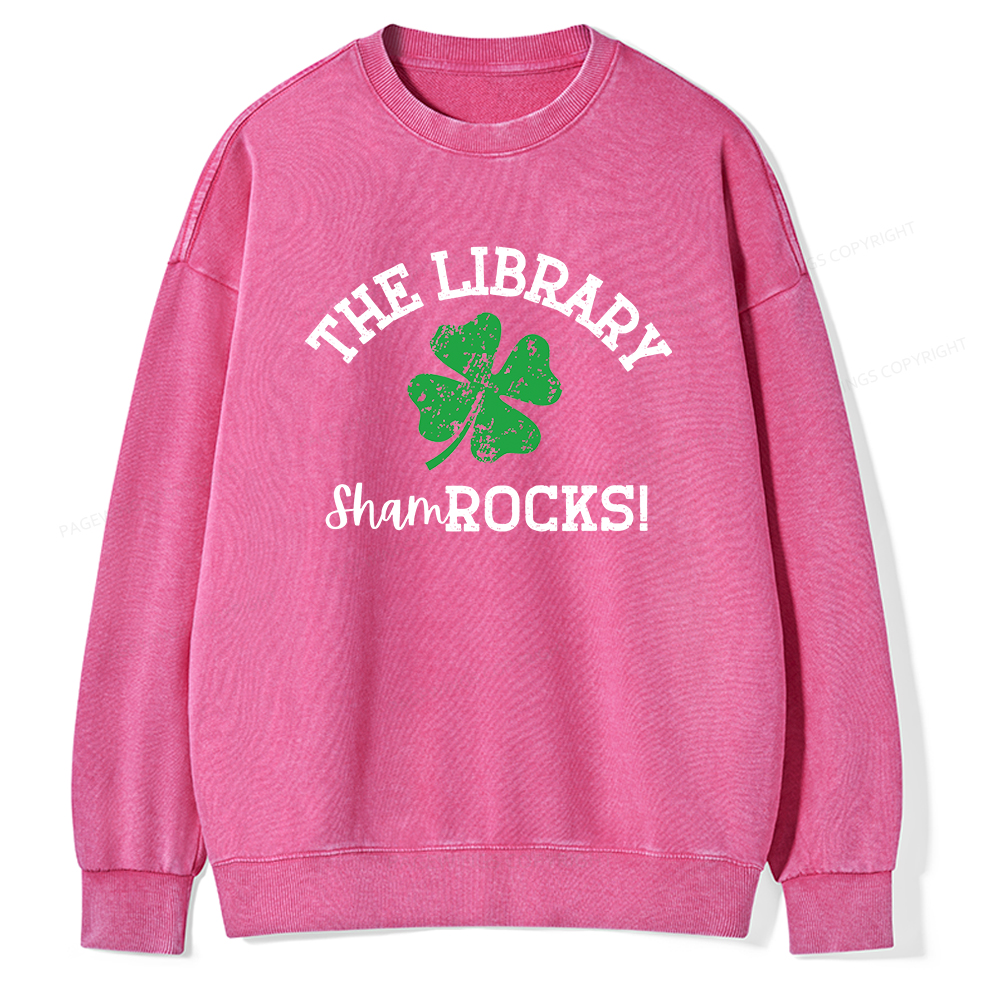 Pagewin Librarian Gift, Shamrock Shirt Unisex Washed Sweatshirt