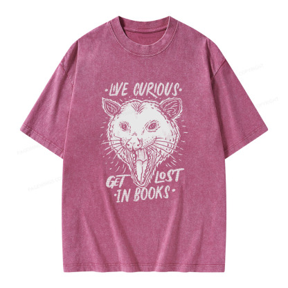 Pagewings Live Curious, Get Lost In Books Unisex Washed T-shirt