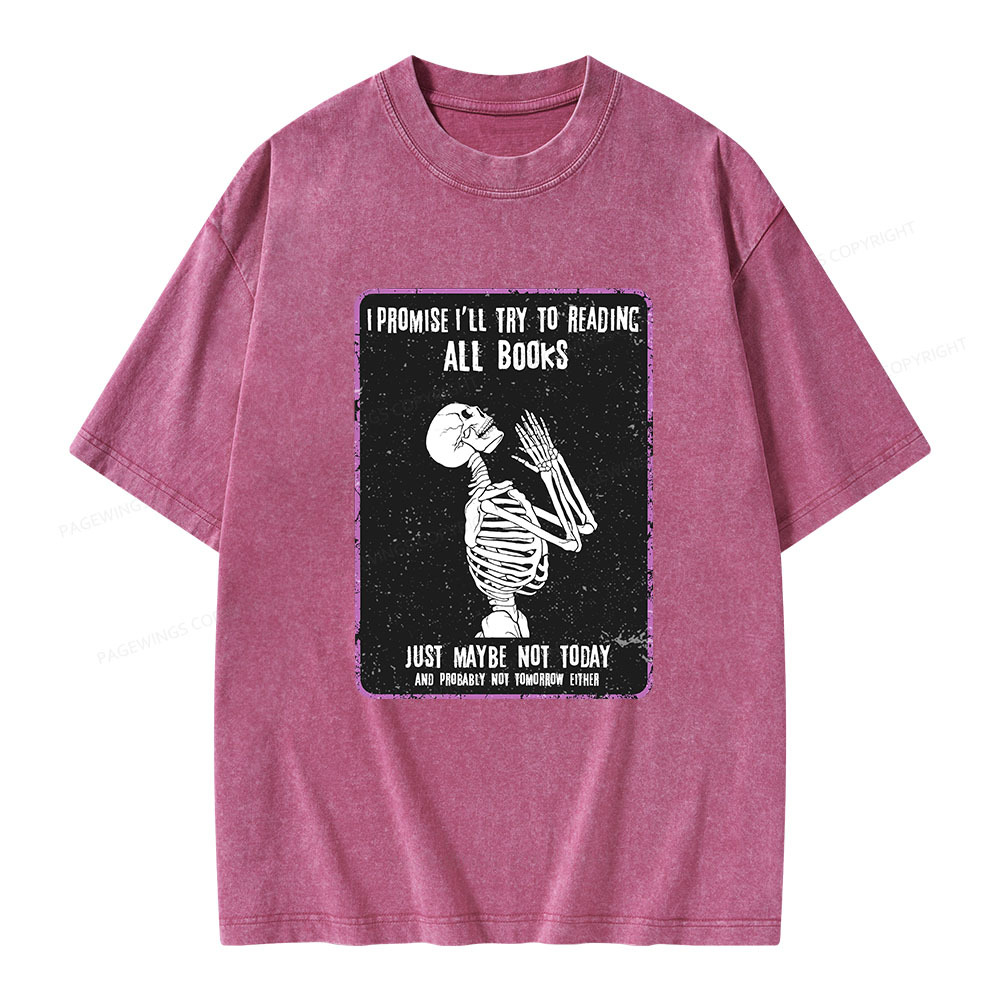 Pagewings I Promise I’ll Try To Reading All Books Unisex Washed T-shirt