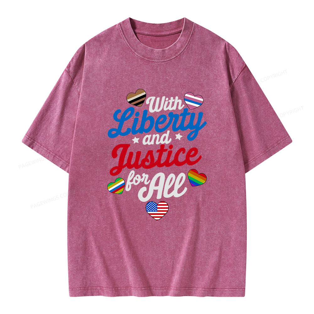 Pagewings With Liberty And Justice For All Unisex Washed T-shirt