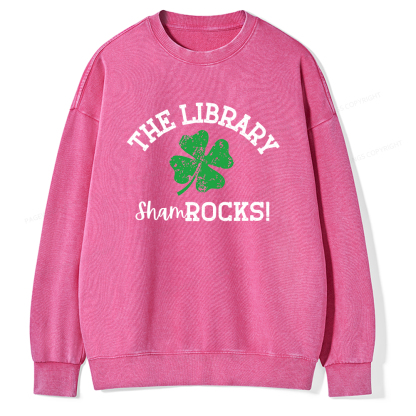 Pagewin Librarian Gift, Shamrock Shirt Unisex Washed Sweatshirt