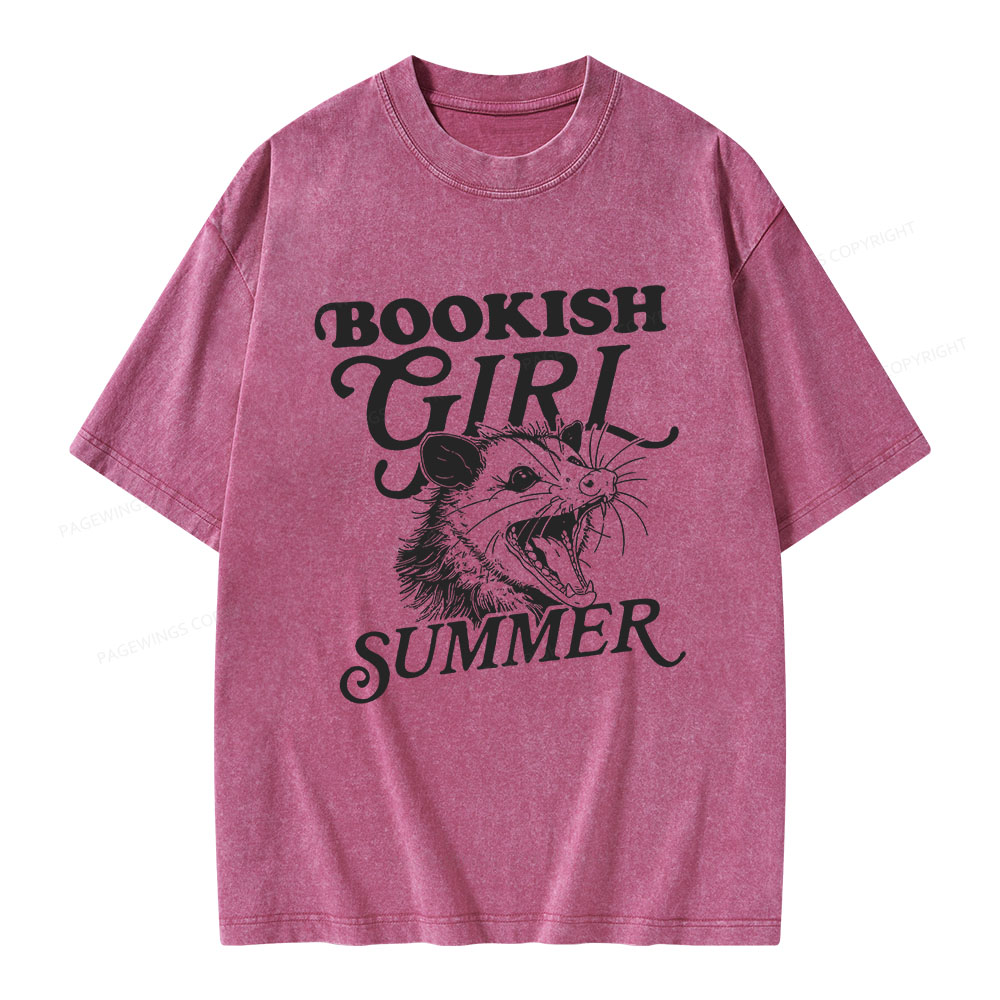 Pagewings Feral Bookish Girl Summer Unisex Washed T-shirt