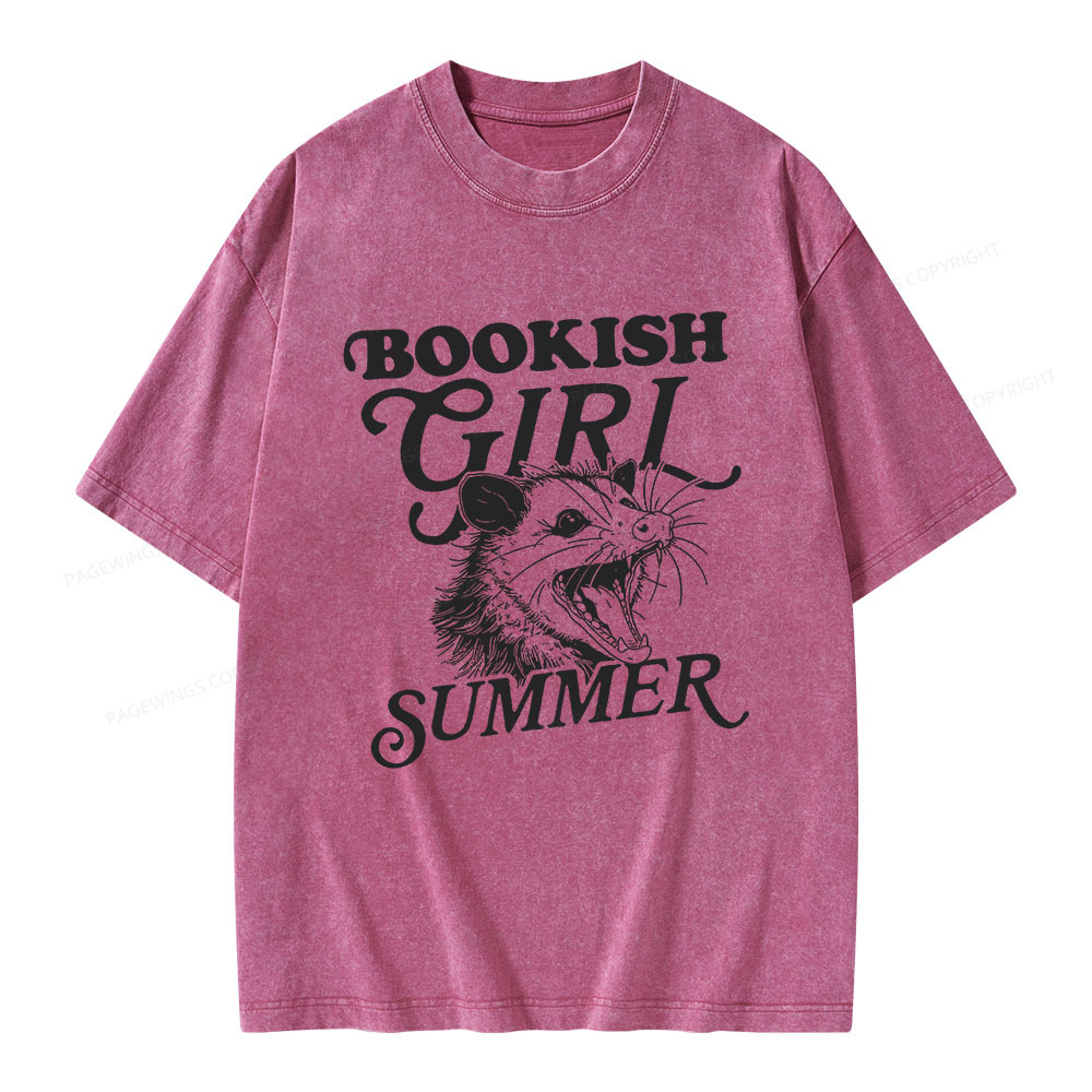 Pagewings Feral Bookish Girl Summer Unisex Washed T-shirt