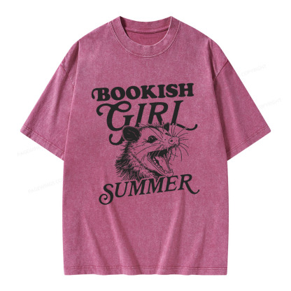 Pagewings Feral Bookish Girl Summer Unisex Washed T-shirt