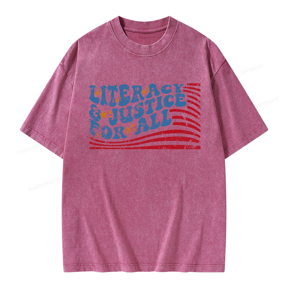 Pagewings Literacy And Justice For All Book Club Unisex Washed T-shirt