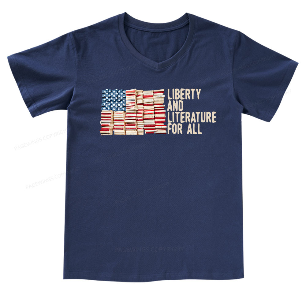 Pagewings Liberty And Literature For All V-neck T-shirt