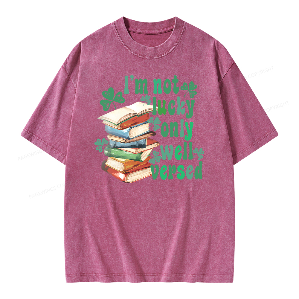 Pagewing St Patty Day Trendy Retro Book Shamrock Shirt Unisex Washed T-shirt
