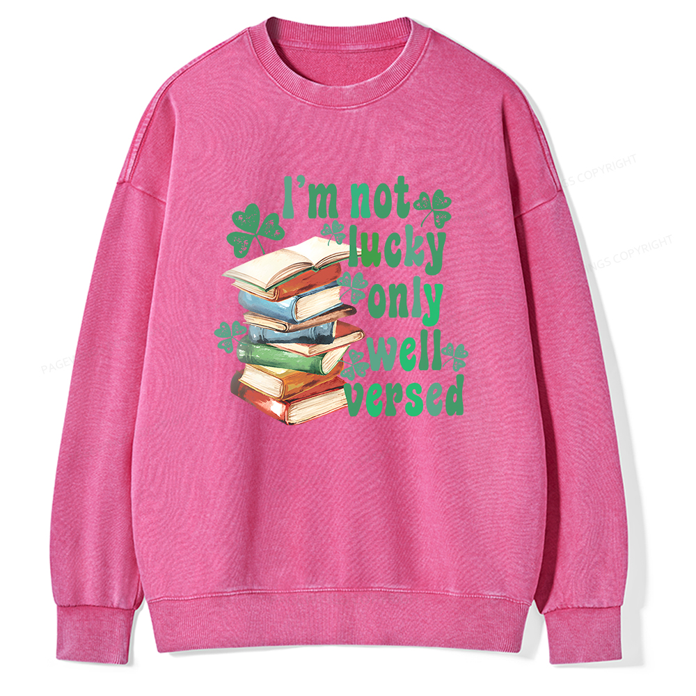 Pagewin St Patty Day Trendy Retro Book Shamrock Shirt Unisex Washed Sweatshirt