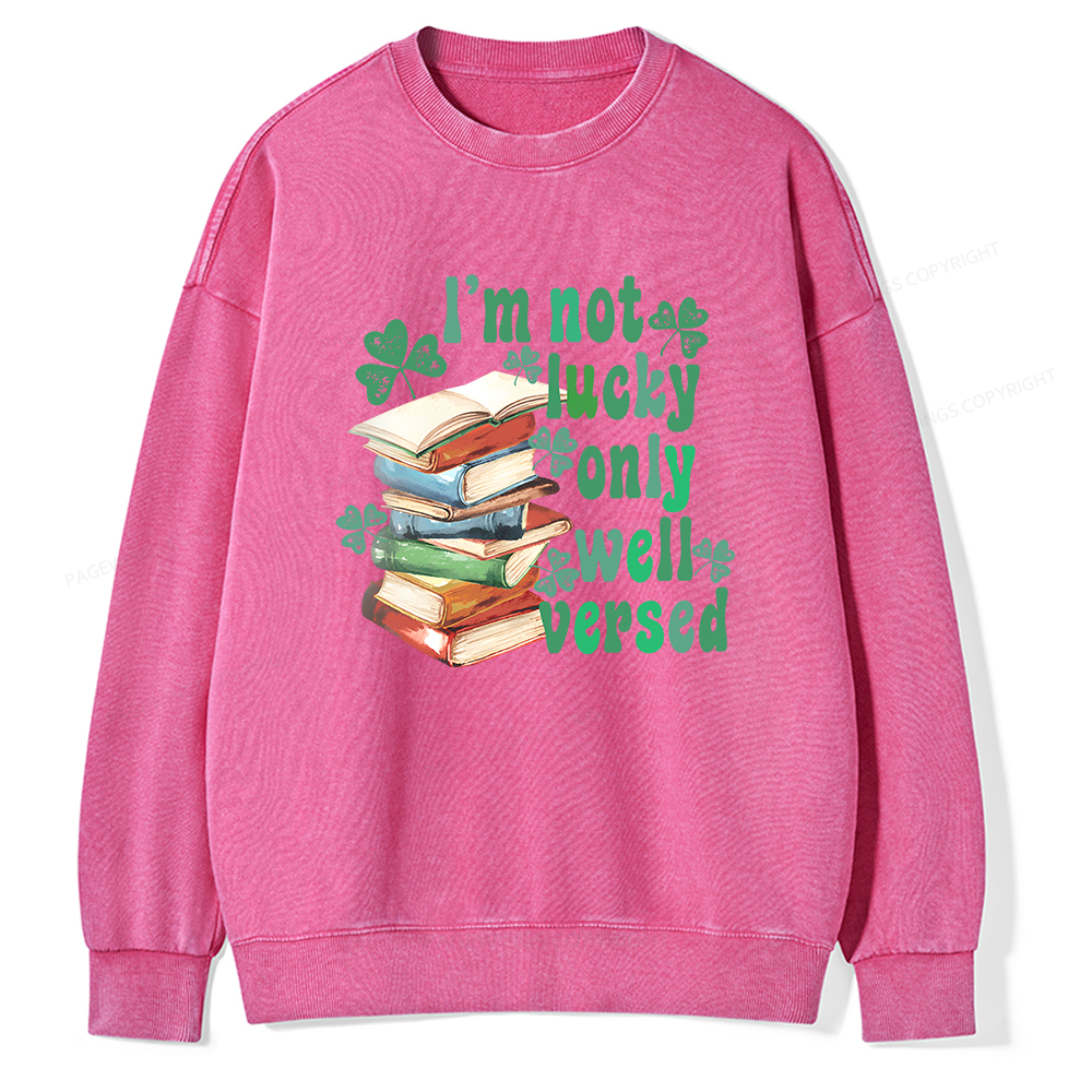 Pagewin St Patty Day Trendy Retro Book Shamrock Shirt Unisex Washed Sweatshirt