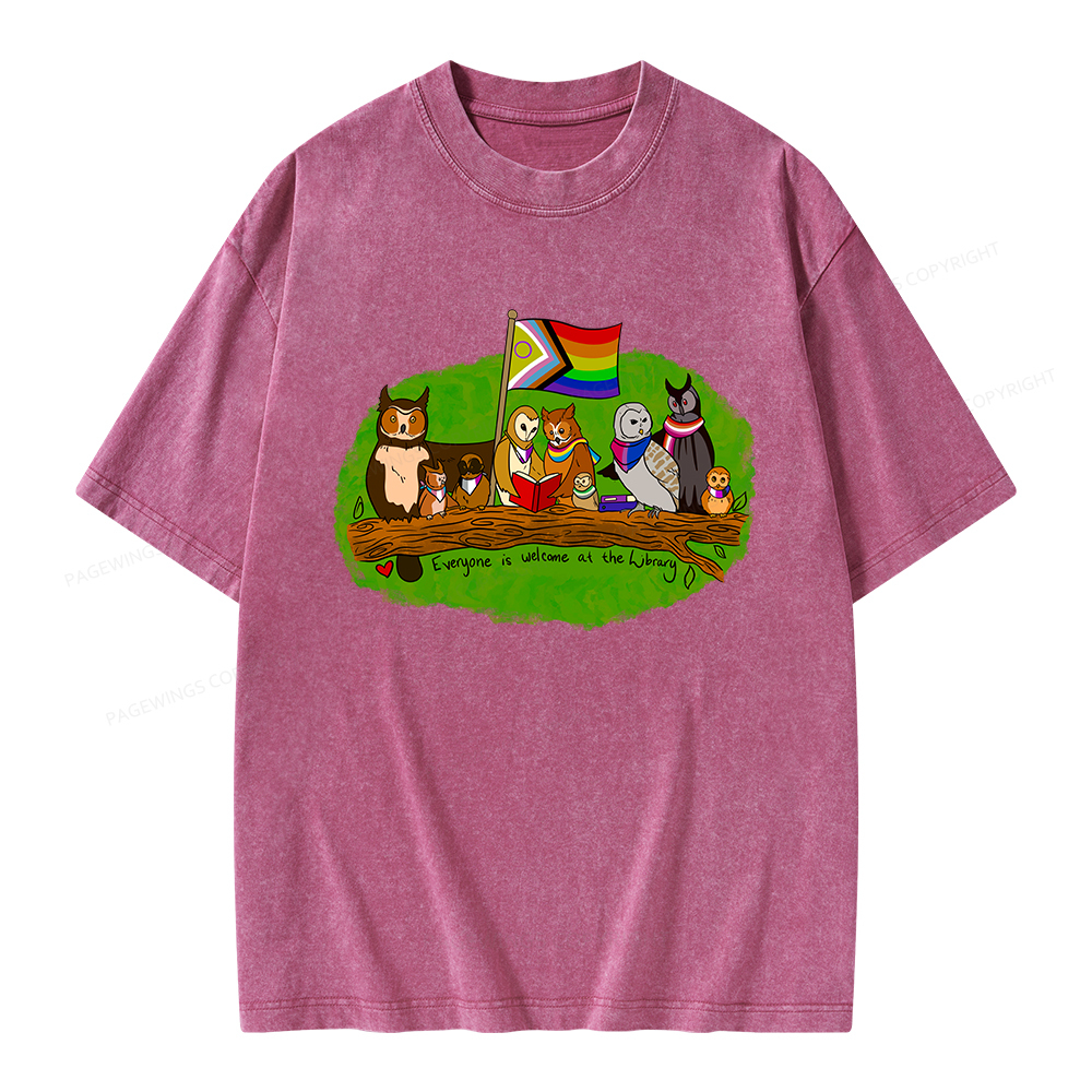 Pagewings Everyone Is Welcome at the Library Unisex Washed T-shirt