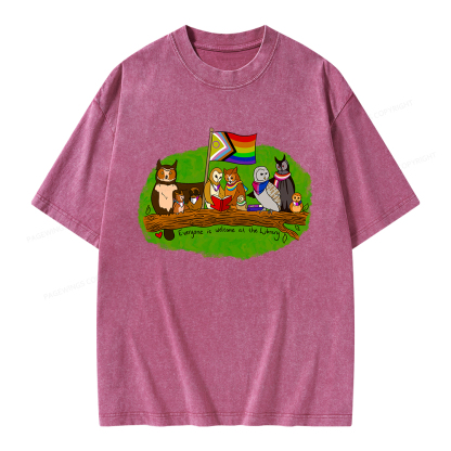 Pagewings Everyone Is Welcome at the Library Unisex Washed T-shirt
