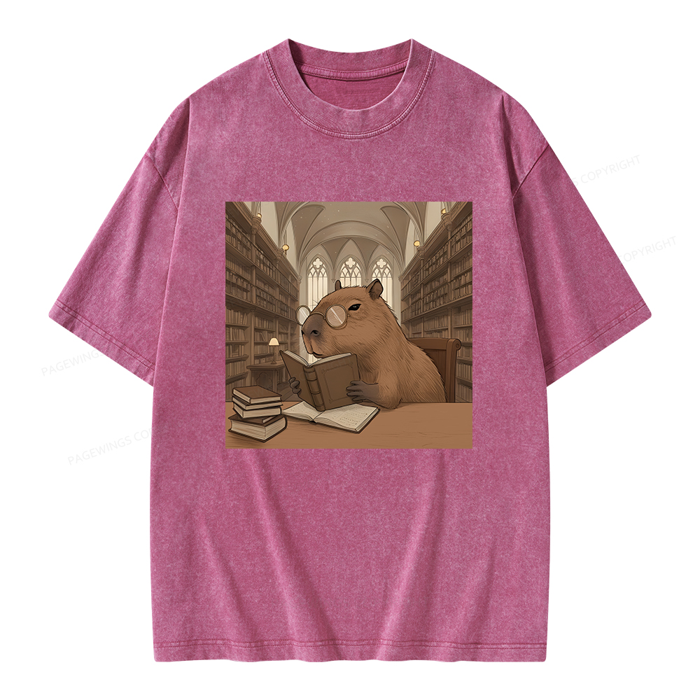 Pagewings The Reader Capybara Unisex Washed T-shirt