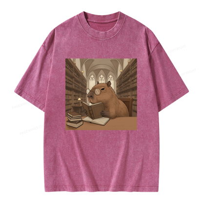 Pagewings The Reader Capybara Unisex Washed T-shirt