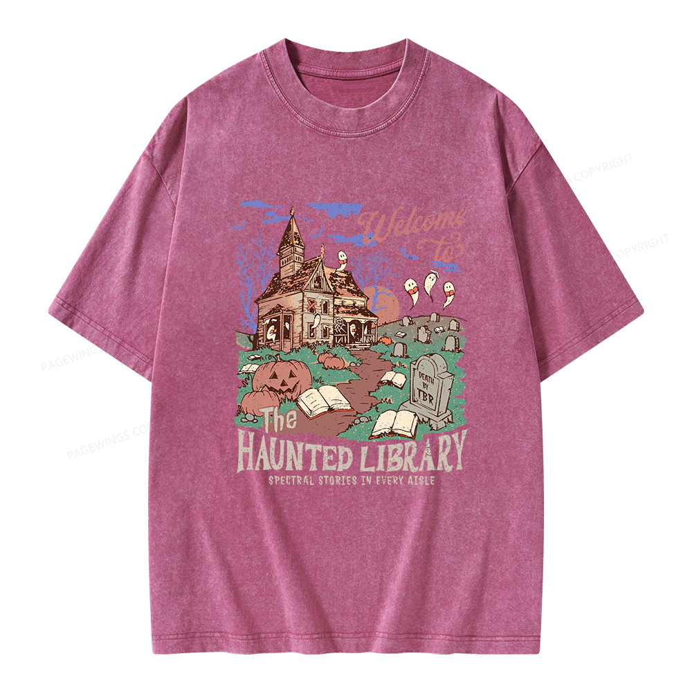 Pagewings Welcome To The Haunted Library Unisex Washed T-shirt