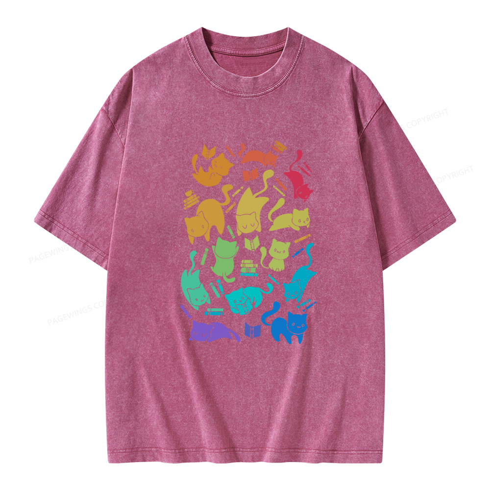Pagewings Cats And Books Unisex Washed T-shirt