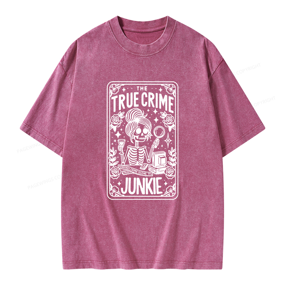 Pagewings True Crime Junkie Tarot Card Unisex Washed T-shirt