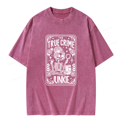 Pagewings True Crime Junkie Tarot Card Unisex Washed T-shirt