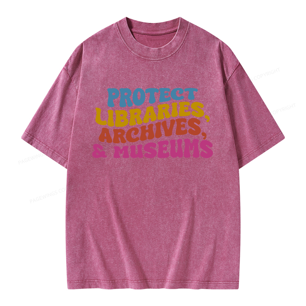Pagewings Protect Libraries Archives And Museums Unisex Washed T-shirt