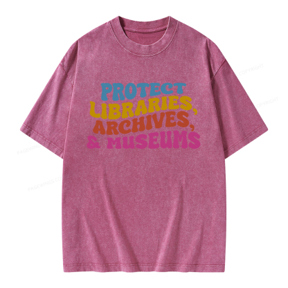 Pagewings Protect Libraries Archives And Museums Unisex Washed T-shirt