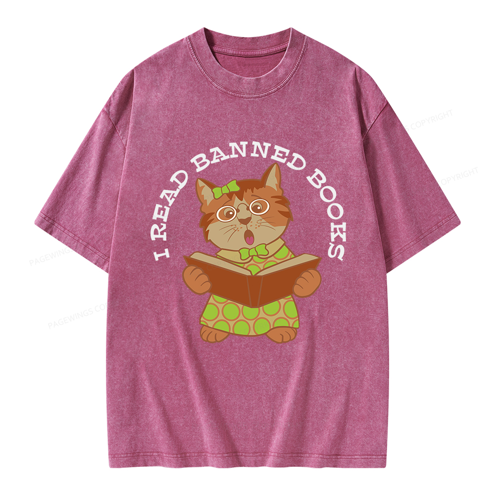 Pagewings I Read Banned Books Kitten Unisex Washed T-shirt