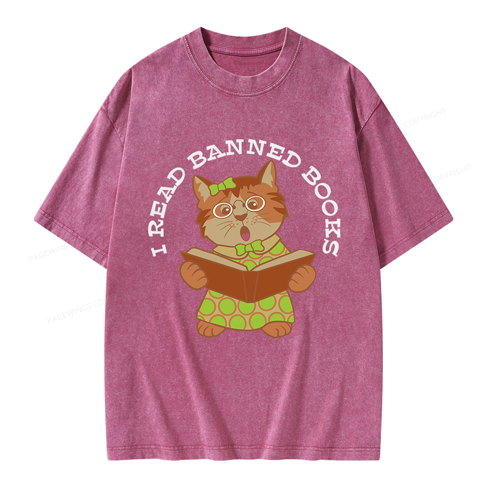 Pagewings I Read Banned Books Kitten Unisex Washed T-shirt
