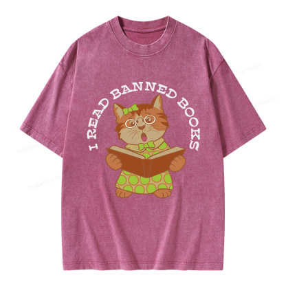 Pagewings I Read Banned Books Kitten Unisex Washed T-shirt