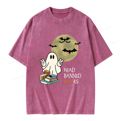 Pagewings Read Banned Books Halloween  Unisex Washed T-shirt