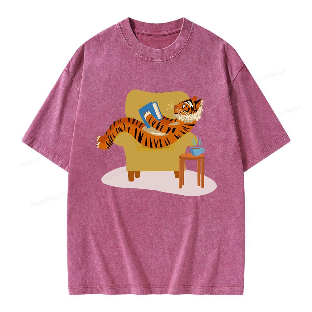 Pagewings Tiger Reading Unisex Washed T-shirt