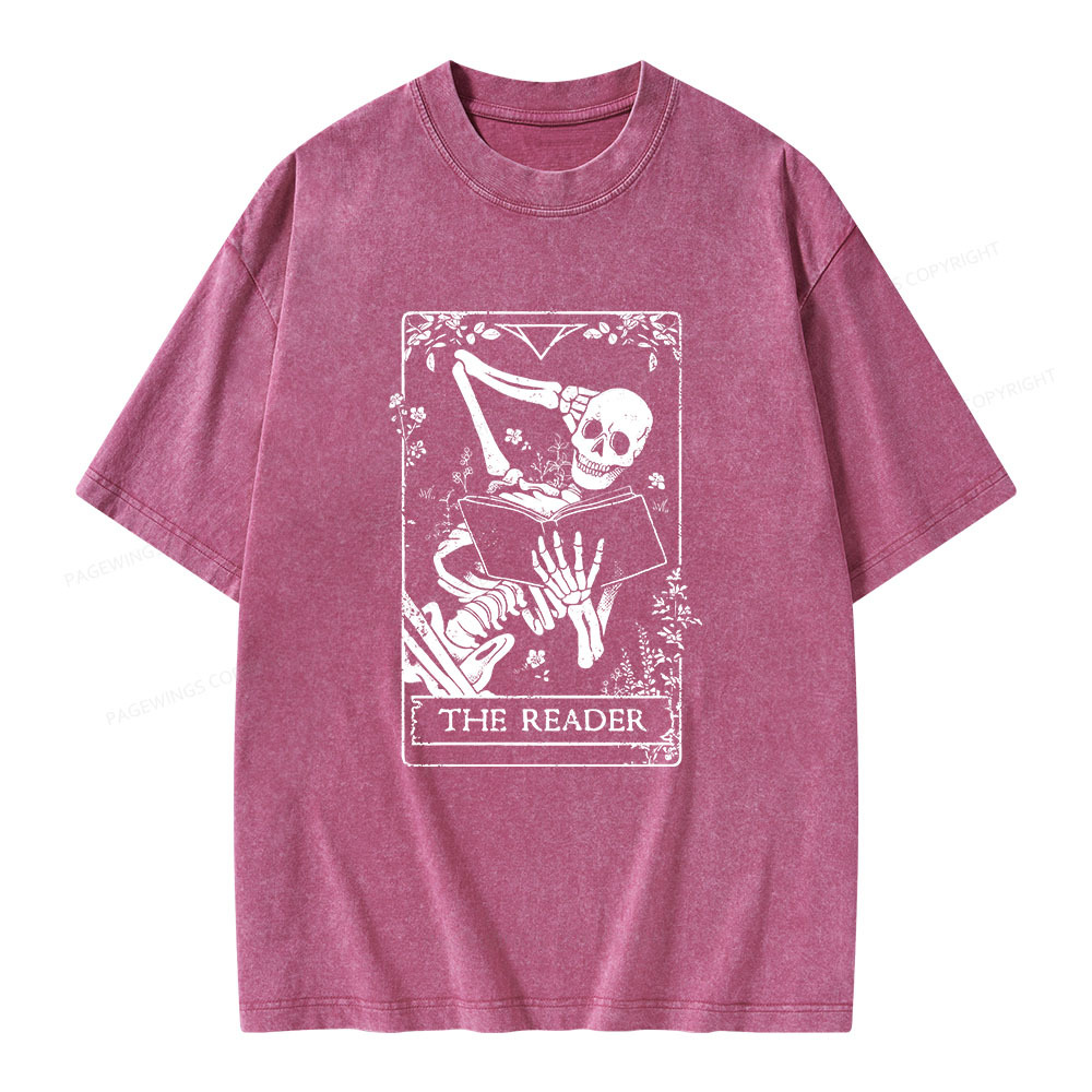 Pagewings The Reader Death Skull Book Unisex Washed T-shirt
