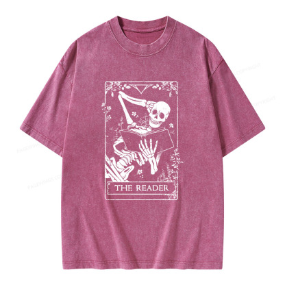 Pagewings The Reader Death Skull Book Unisex Washed T-shirt