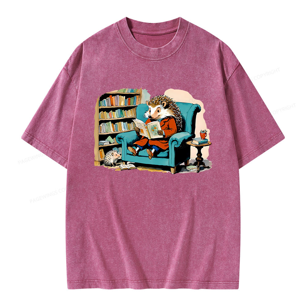 Pagewings Mr. Hedgehog Is Reading A Book Unisex Washed T-shirt