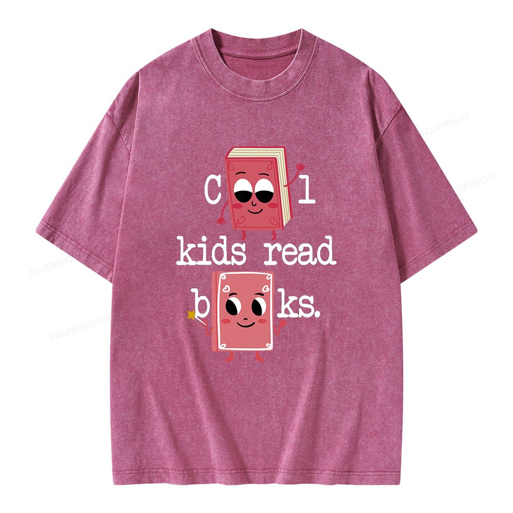 Pagewings Cool Kids Read Books. Unisex Washed T-shirt