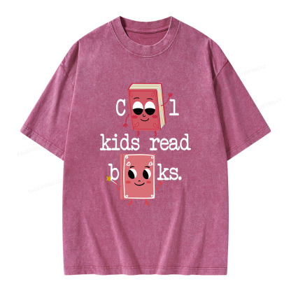 Pagewings Cool Kids Read Books. Unisex Washed T-shirt