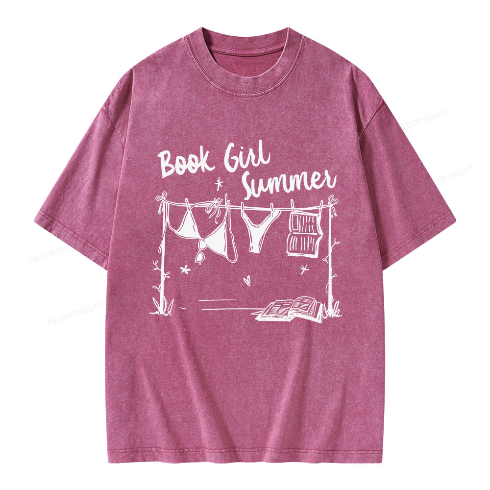 Pagewings Book Girl Summer Bookish Unisex Washed T-shirt