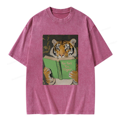 Pagewings Motivational Tiger Reading Unisex Washed T-shirt