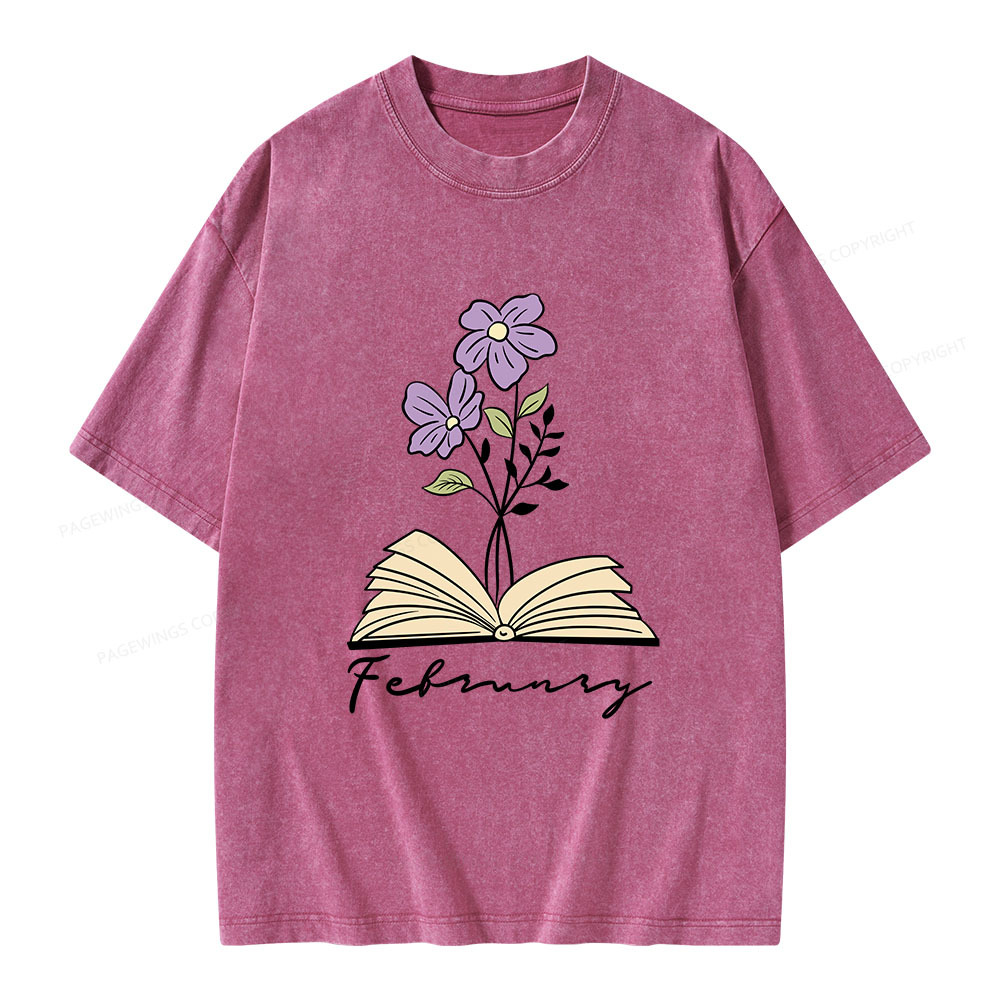 Pagewings Personalized Name Birth Flower Unisex Washed T-shirt