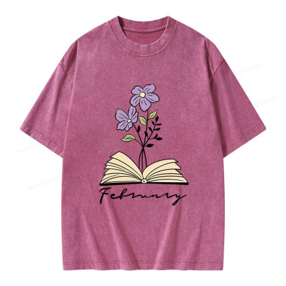 Pagewings Personalized Name Birth Flower Unisex Washed T-shirt