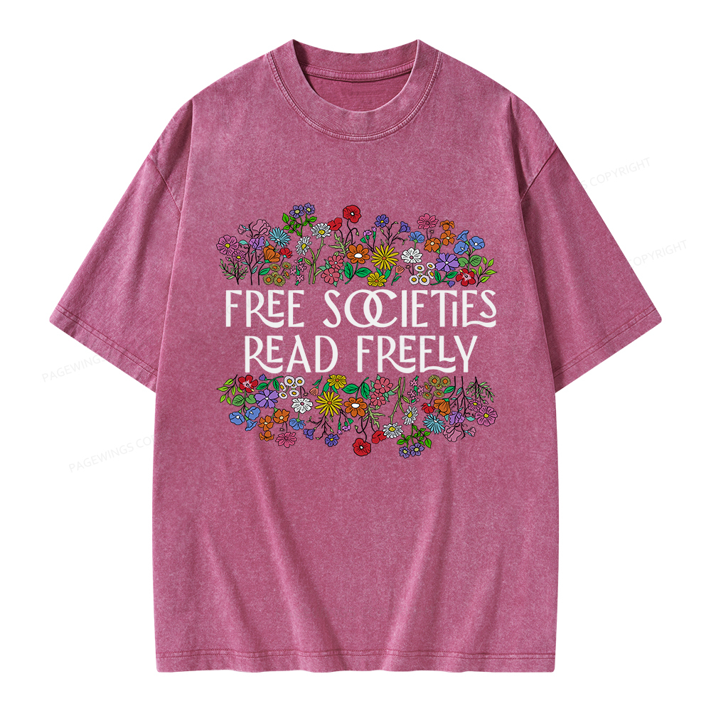 Pagewings Free Societies Read Freely Unisex Washed T-shirt