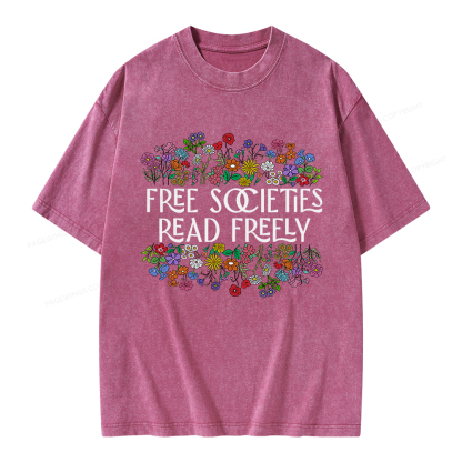 Pagewings Free Societies Read Freely Unisex Washed T-shirt