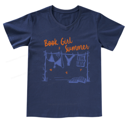 Pagewings Book Girl Summer Bookish V-neck T-shirt