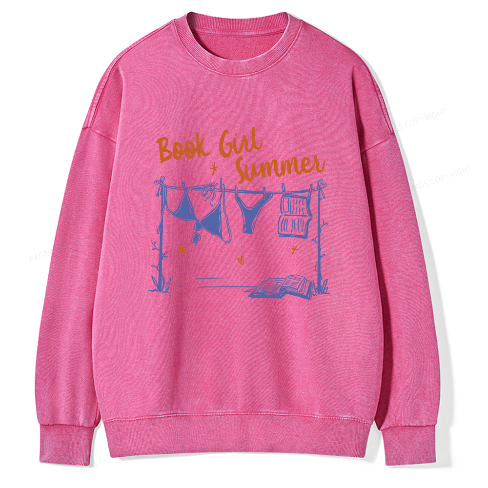 Pagewings Book Girl Summer Bookish Unisex Washed Sweatshirt