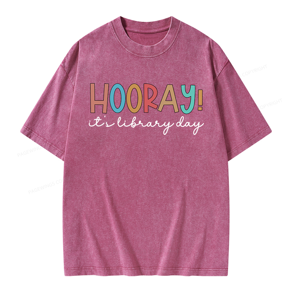 Pagewings Hooray It's Library Day Unisex Washed T-shirt