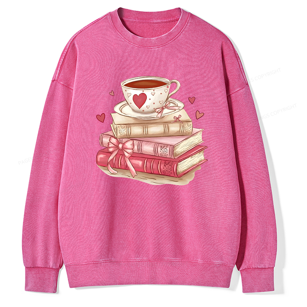 Pagewin Book Lover Valentine Sweatshirt Unisex Washed Sweatshirt