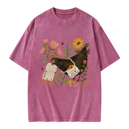 Pagewings Chicken Reading a Book Unisex Washed T-shirt