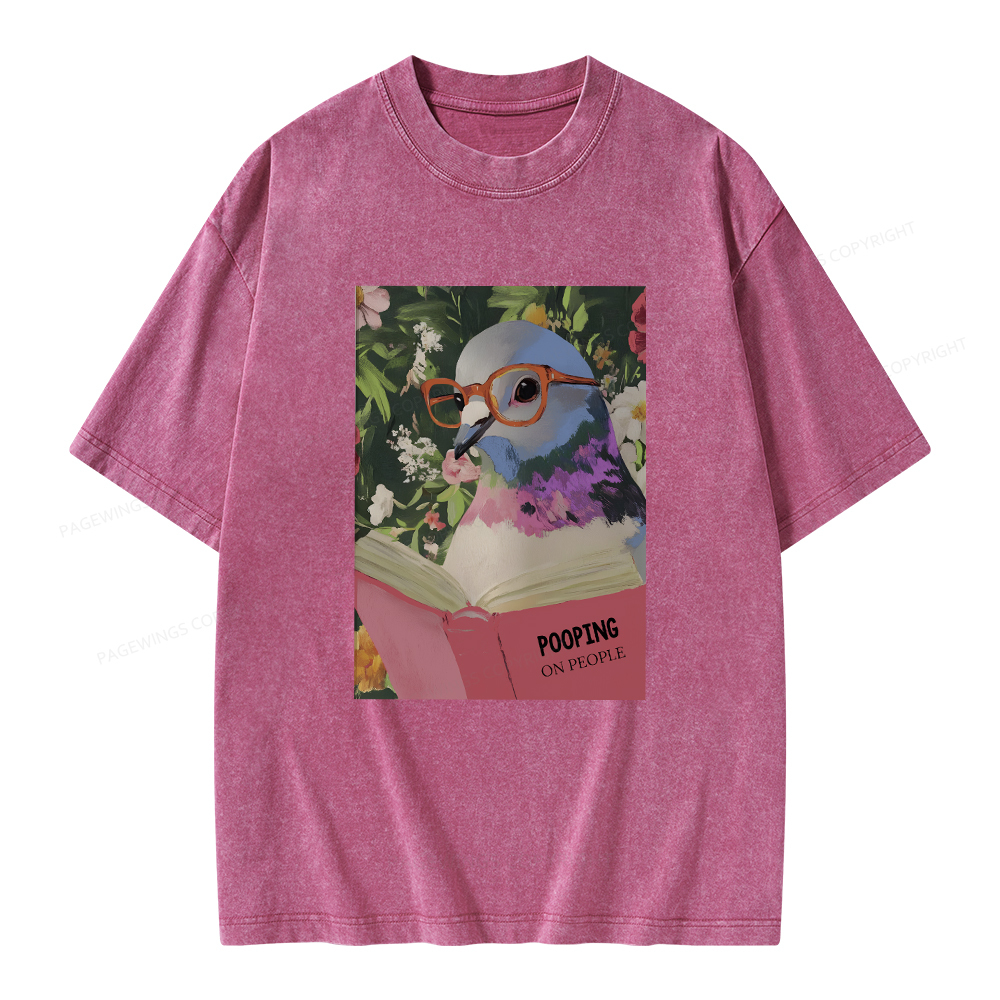 Pagewings Humorous Pigeon Reading Unisex Washed T-shirt
