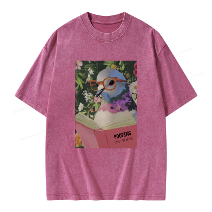 Pagewings Humorous Pigeon Reading Unisex Washed T-shirt