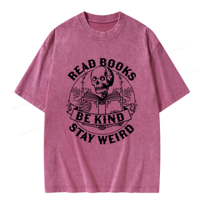 Pagewings Read Books Be Kind Stay Weird Unisex Washed T-shirt