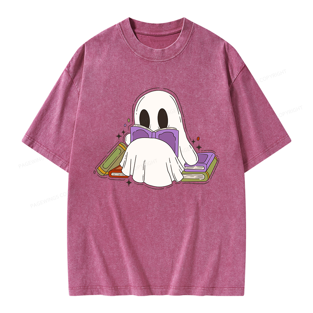 Pagewings Halloween A Ghost Reads Books Every Day Unisex Washed T-shirt