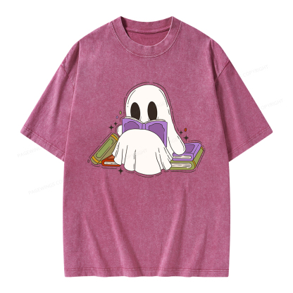 Pagewings Halloween A Ghost Reads Books Every Day Unisex Washed T-shirt